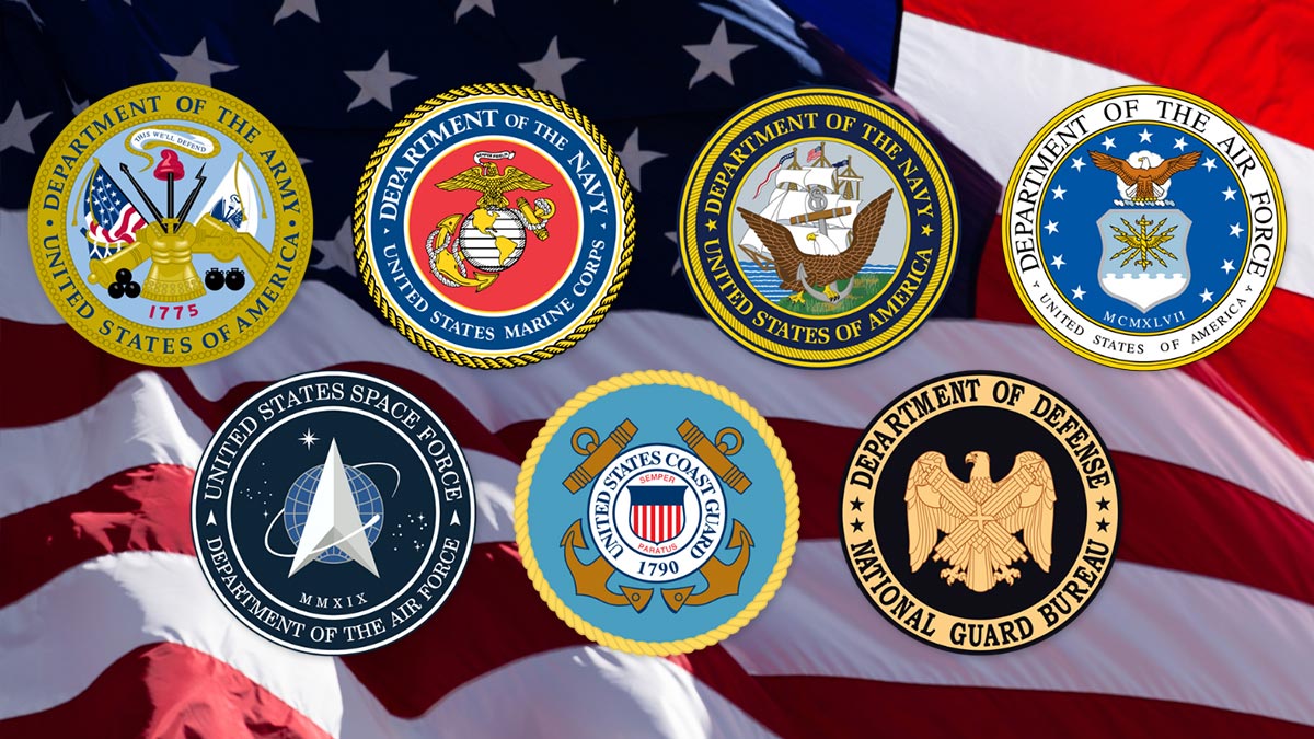 US Military Services Seals with Flag